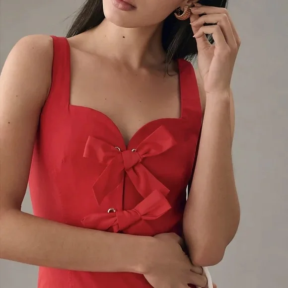 Anthropologie Red Bow Midi Dress - Picture 2 of 4